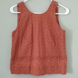 LOFT Petites Rust Orange Eyelet Embroidered Sleeveless Top Size Small Petite